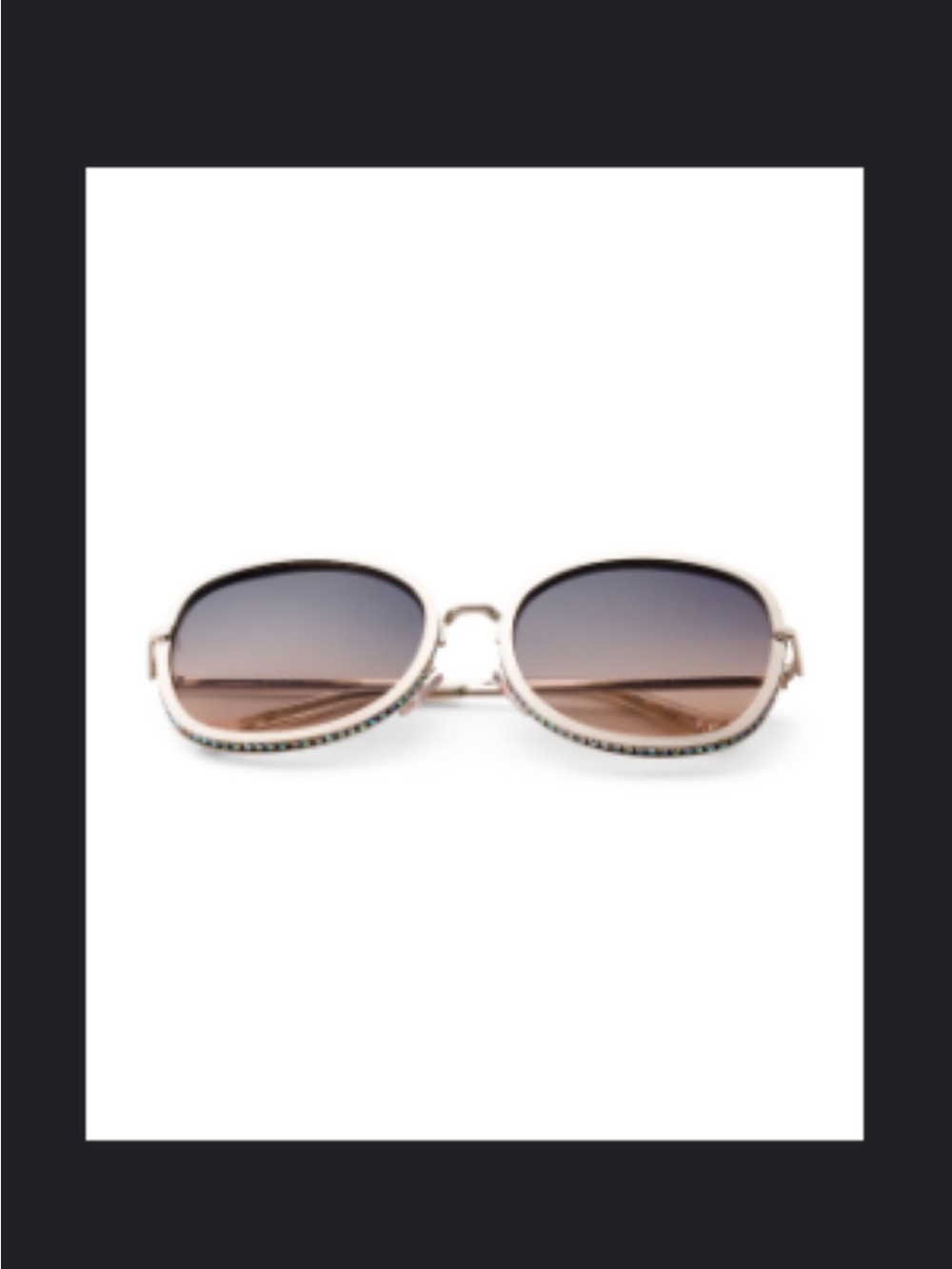 Betsey Johnson Gold Frame Sunglasses Bejeweled with Gradient Brown-Black Lens